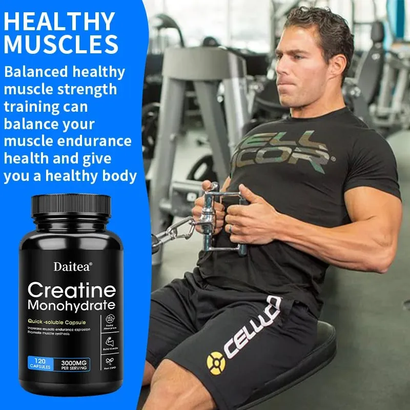 Daitea Creatine Monohydrate 3000 Mg - Strength Muscle Health Supplement for Men and Women Non-GMO and Gluten-Free Capsules