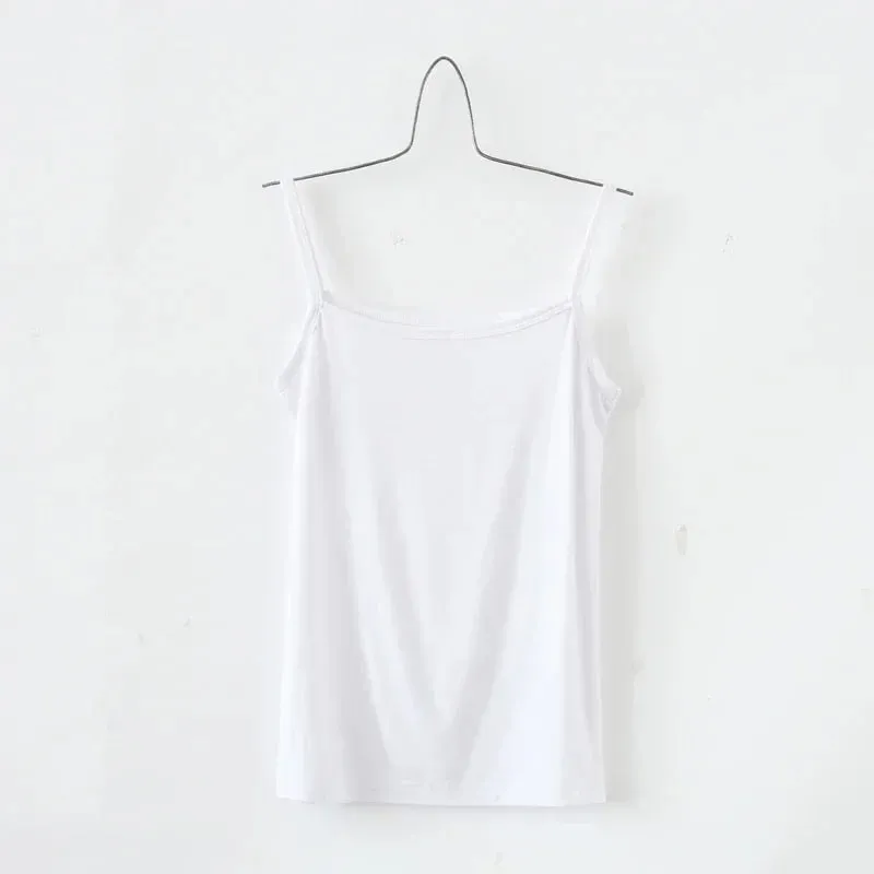 Women Sexy Milk Silk Tops Spaghetti Strap Tops Solid Color Strap Slim Vest Female Basic Tanks Bra Underwear Summer Base Shirt — image 11