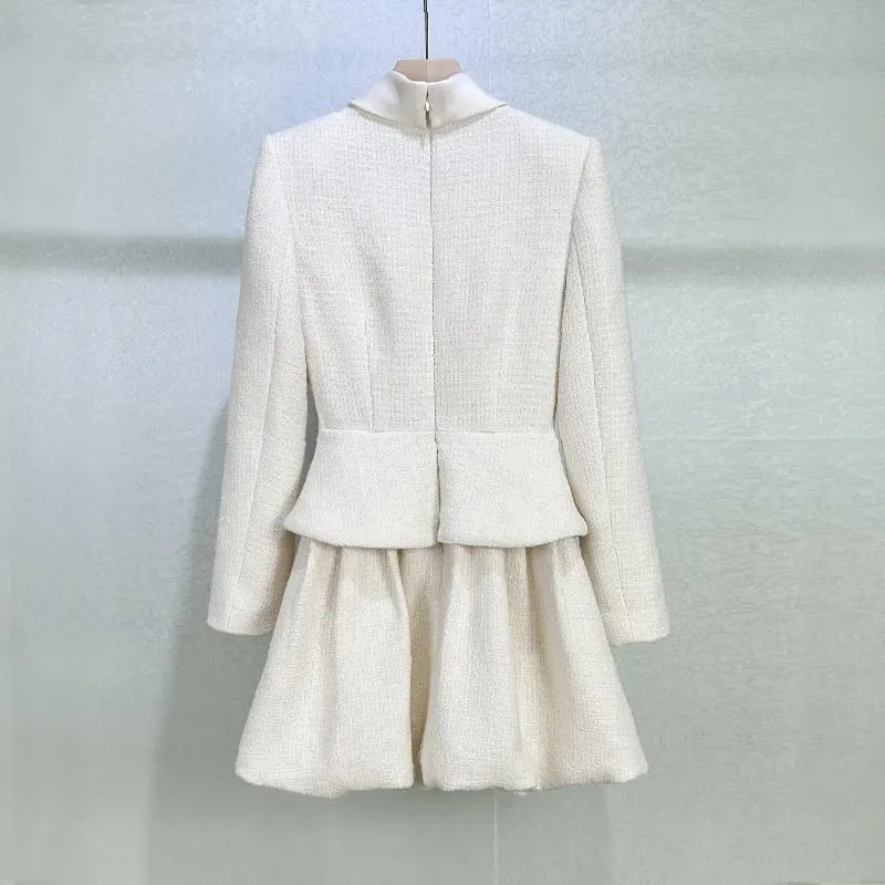 Abito a tulipano in due pezzi finto manica lunga con colletto alla coreana in tweed nuovo arrivo 2026 - Minigonna elegante alla moda di alta qualità — image 4
