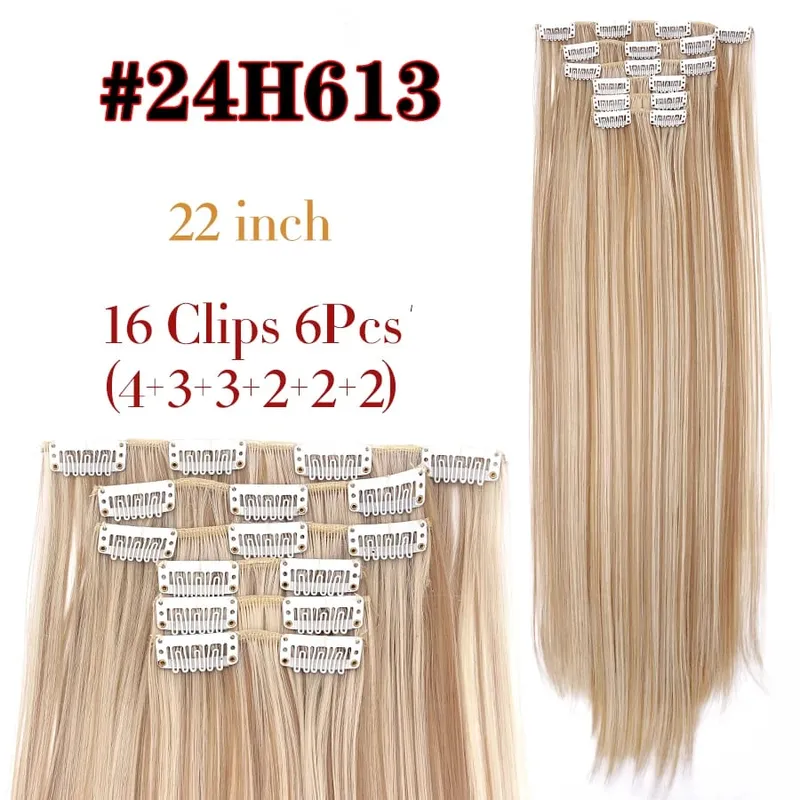 คลิปสีดำในส่วนขยายตรง 22 "ยาวสังเคราะห์หนาคลิปบนผมสำหรับผู้หญิง 6 ชิ้น/เซ็ต CURLY Full HEAD งานแต่งงานทุกวัน — image 17
