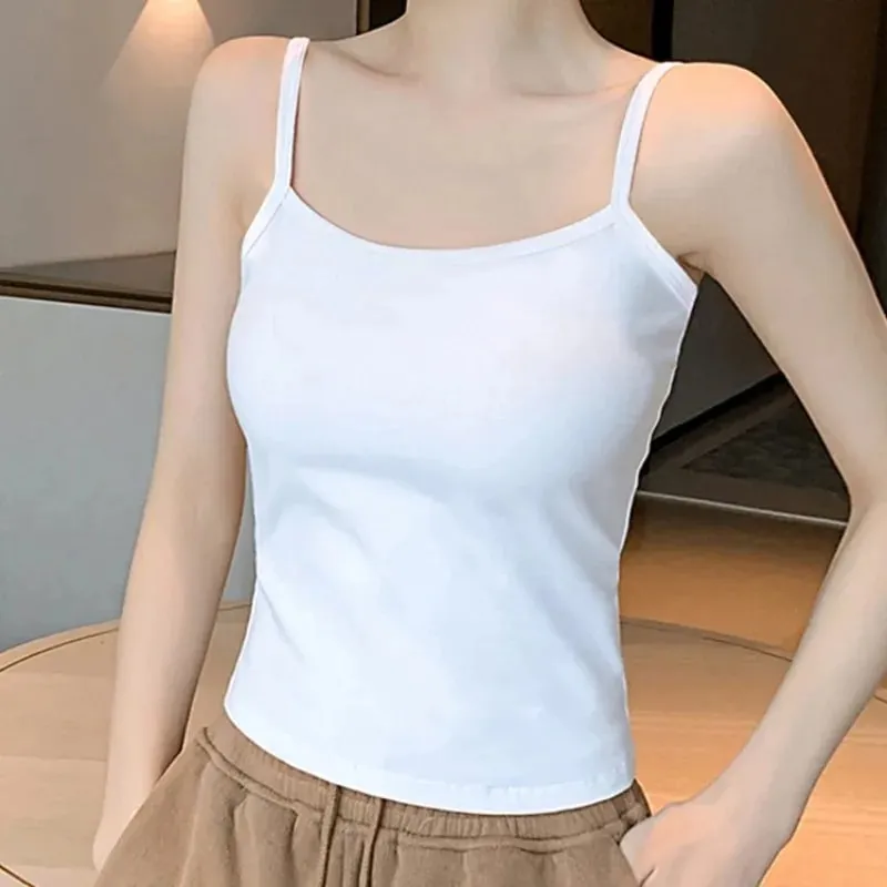Solid Color Sleeveless Camisole Vest Casual Basic Slim Tank Top All Match Daily Women Summer Fashion Streetwear Tops Underwear