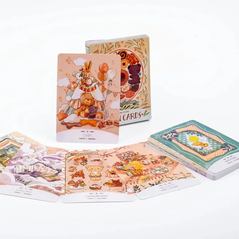 Cotolie KUMACHAN MOON CARDS 24 Stk Deck Engelsk Version Adorable Bear Oracle Cards Brætspil til familiefest 10,4*7,4cm