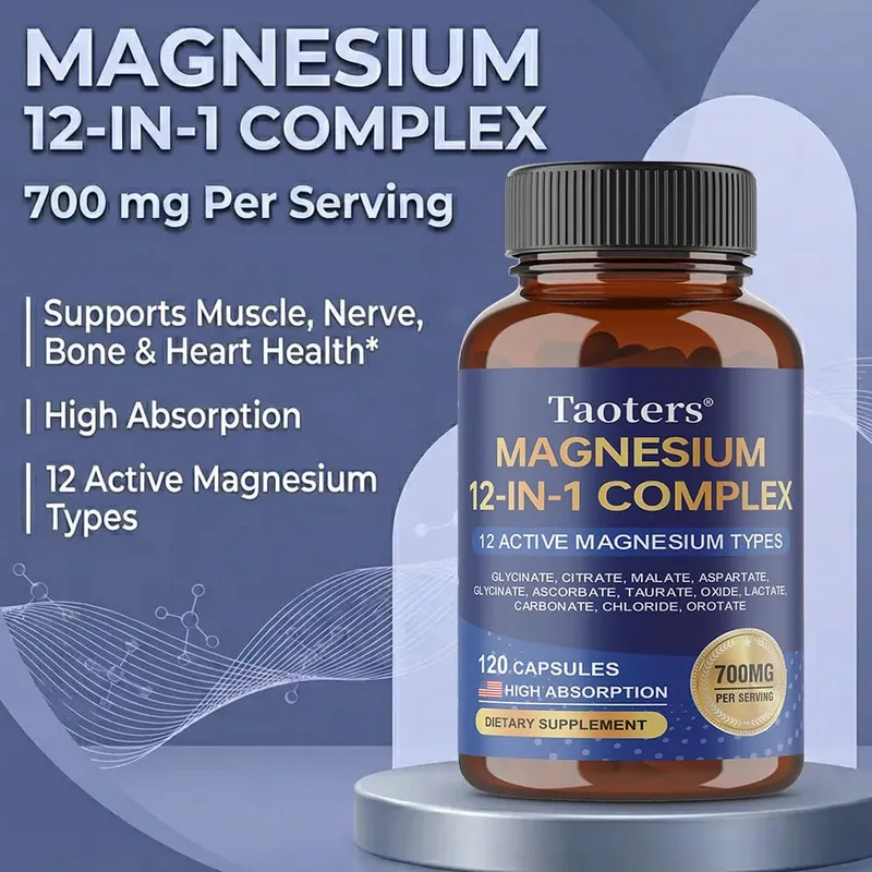 Magnesium 12-in-1-Komplex-Ergänzungsmittel – 700 mg hochabsorbierende Glycinat-Citrat-Malat- und Taurat-Mischung für Muskel- und Nervenschlaf — image 2