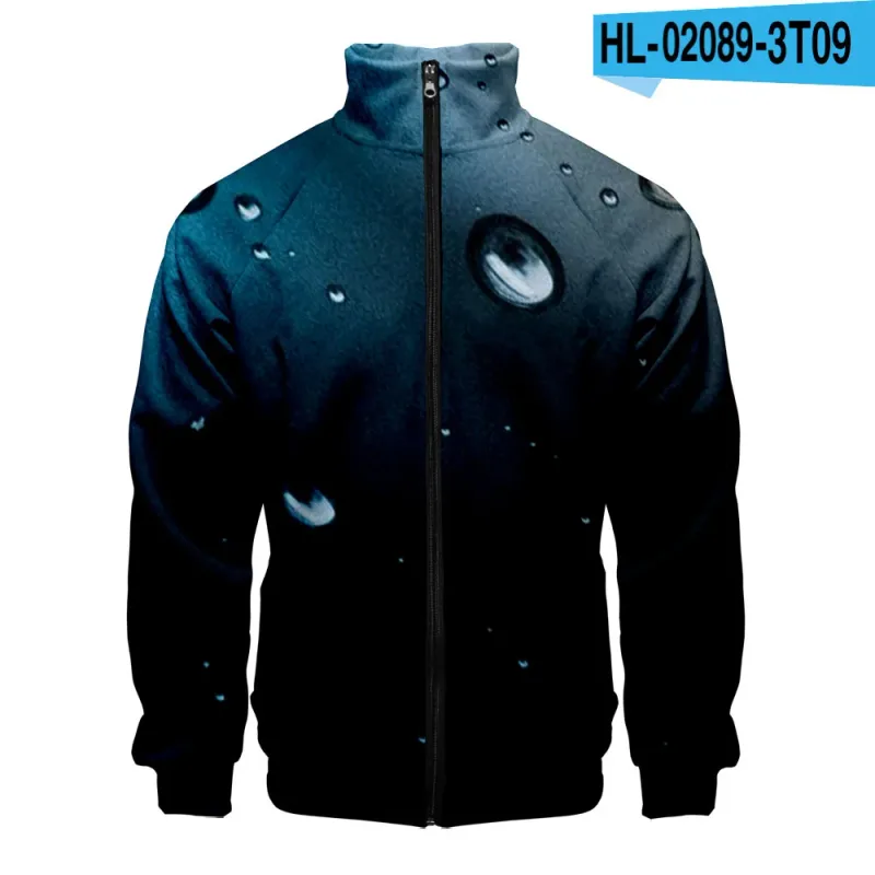 Harajuku Popular Rain 3D Print Zipper Raglan Jacket Windbreaker Boys/Girls Comfortable Stand Collar Jackets Coats — image 1