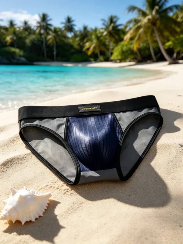 Slips Patchwork en maille transparente pour hommes, pochette brillante à rayures verticales, taille basse, large ceinture élastique, sous-vêtements respirants pour hommes DP923 — image 10