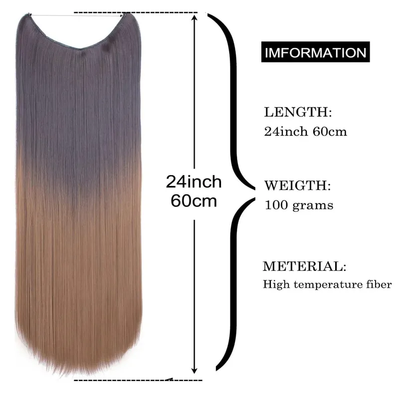 Jeedou ที่มองไม่เห็น Hair Extension Multi สี Ombre ลวด One Piece ตรงหยักสังเคราะห์ทนความร้อน Hairpiece สำหรับผู้หญิง — image 3