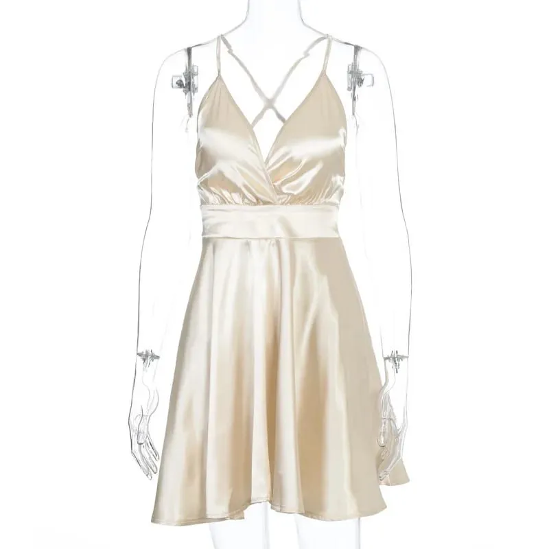 Été Sexy années 2000 européenne et américaine couleur unie col en v nœud High Street style Vintage emo sangle robe sangle a-ligne courte Dres — image 8