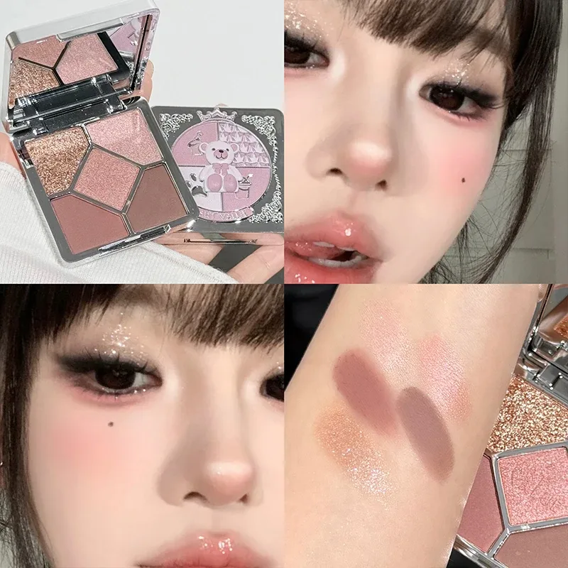Palette di ombretti in 5 colori Viola Glitter Perlescenti Ombretti opachi Shimmer Trucco Cosmetici per occhi di bellezza per donne a lunga durata — image 3