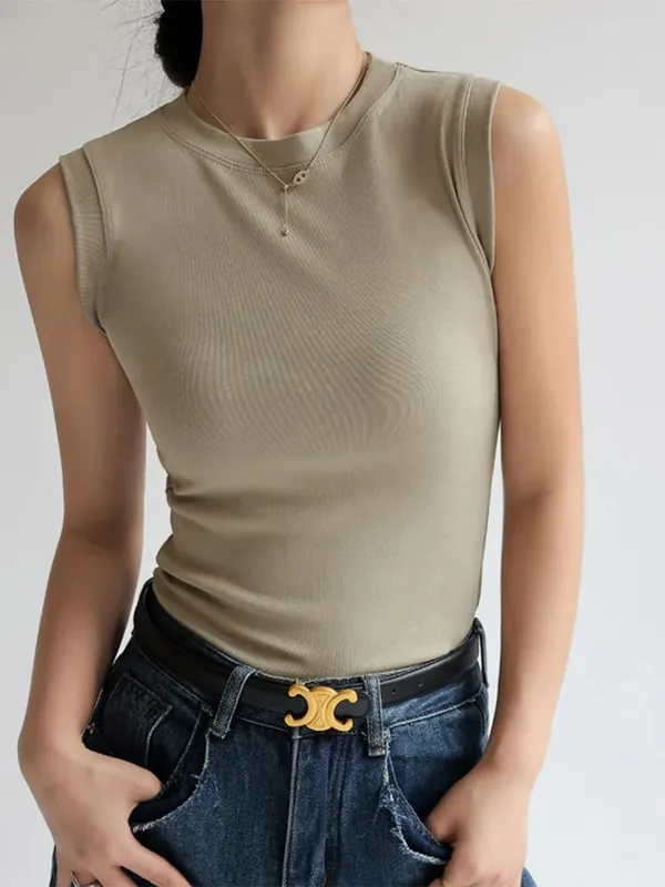 Kamisol Vest untuk Wanita Kapas Leher Bulat Berwarna-warni Asas Berbaju Dalam Tanpa Lengan Atasan Tee dengan Liputan untuk Belahan Sisi