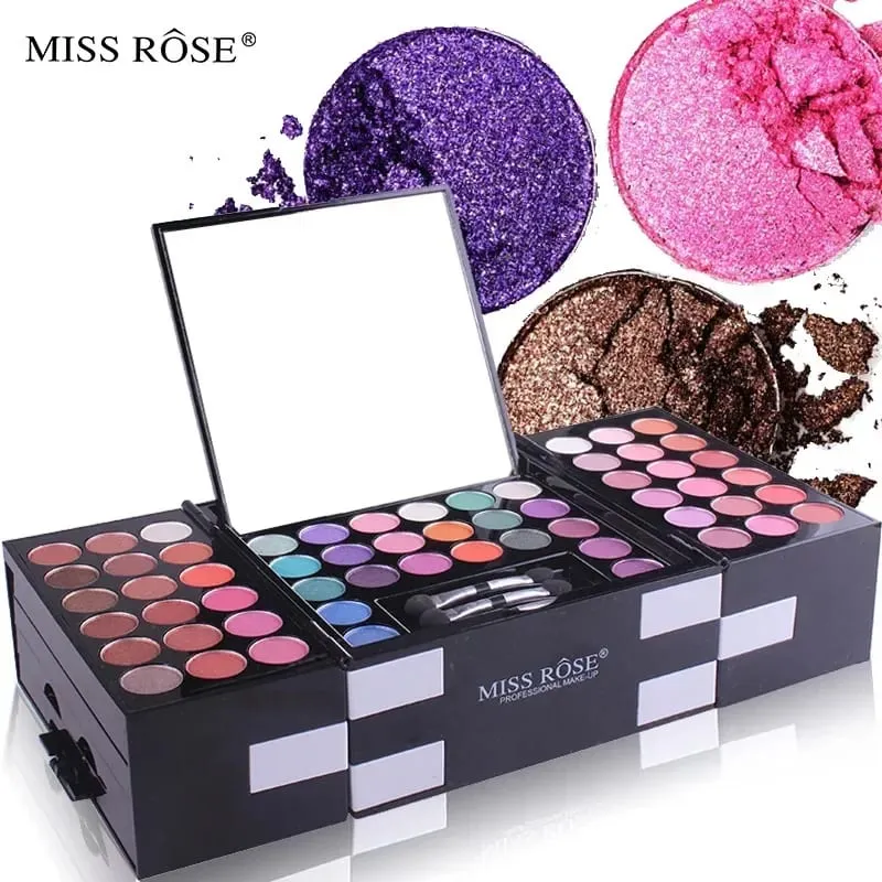Set Kes Solekan Miss Rose Kit-Kombinasi Warna Muktamad-Set Hadiah Percutian Pembayang Mata Kosmetik Lip Gloss Blush Brow Palet Kombo — image 1