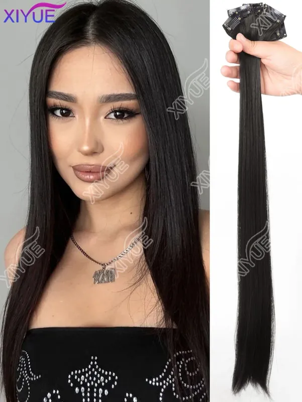 24-Zoll-Kunsthaarverlängerung, Perückenpflaster, unsichtbar, nahtlos, für Damen, 5-teiliges Set, gerade, um das Haarvolumen zu erhöhen — image 10