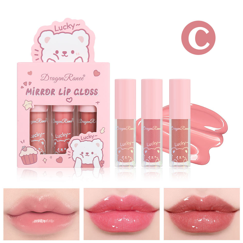 Dragon Ranee 3pcs Mirror Lip Gloss Set Hydrating Shining Lip Glaze Moisturizing Pearl Liquid Lipstick Cartoon Lip glosses Sets