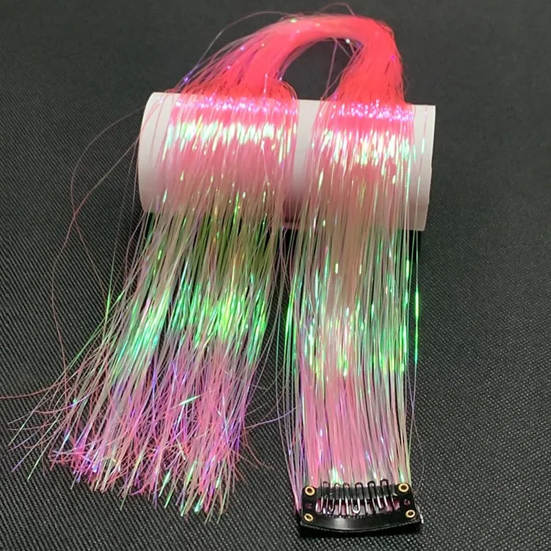 Synthetische Regenbogen-Lametta-Haarverlängerung zum Anklippen, glänzendes Glitzer-Perücke-Haarteil für Frauen, Party, Cosplay, tägliches DIY-Haar-Accessoire — image 16