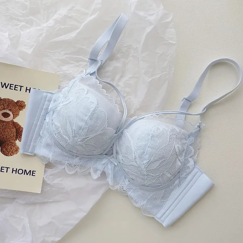 French Garden MOYISU Set reggiseno in pizzo 32-38 AB Coppa sottile senza fili Push Up Anti-cedimento セクシー Lingerie di supporto adatta a busto piccolo — image 13