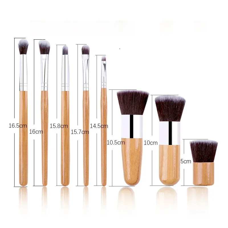 11 stk/sæt makeupbørster med naturligt bambushåndtag Professionel foundation-blandingsbørste Kosmetisk makeup-værktøj med bomuldspose — image 4