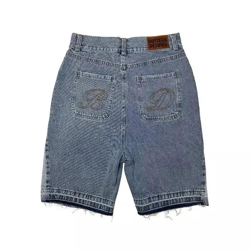 American Style Harajuku Retro Denim Shorts with Letter Embroidery Oversized Jeans Men Y2k Loose Casual Versatile Shorts Woman — image 4