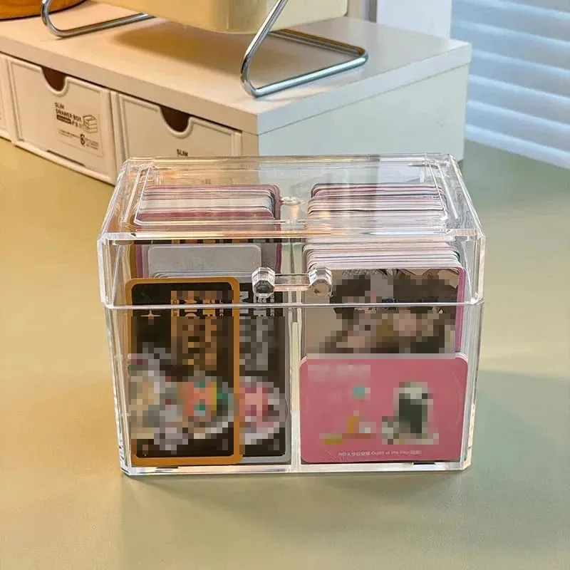 Clear Acrylic Card Organizer - Holds 400 Cards Dual Compartment Display Box for Postcards & Game Cards — image 3