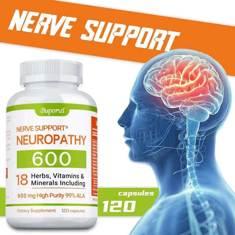 Supplément de soutien à la neuropathie 600 mg - Réduit le stress Favorise la santé nerveuse et la fonction cérébrale Énergie cellulaire sans OGM — image 1