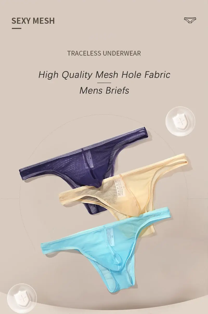 3Pcs/lot Men's Sexy See Through Briefs Mesh Sheer Transparent Seamless Panties Underwear Low-Rise Ultra-Thin Male Underpants — image 1