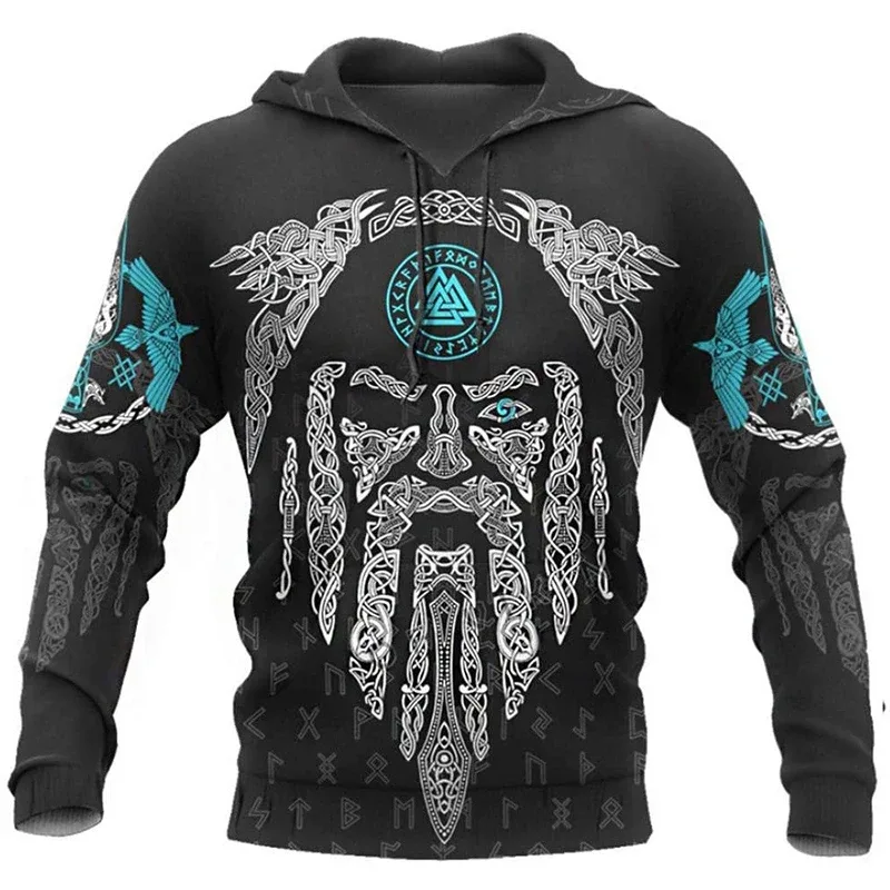 2024 Mens Felpe con cappuccio Eagle Tattoo Pattern Vikings 3D stampato Moda Casual Harajuku Hip Hop Autunno e inverno Sudaderas oversize — image 33