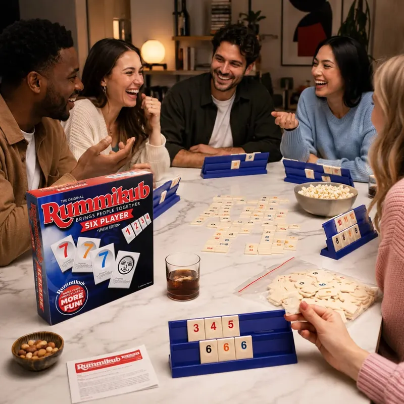 Rummikub เกมกระดานกลยุทธ์สำหรับผู้เล่นหกคนพร้อม Blue Racks Number Logic Family Party เวอร์ชันภาษาอังกฤษ — image 6
