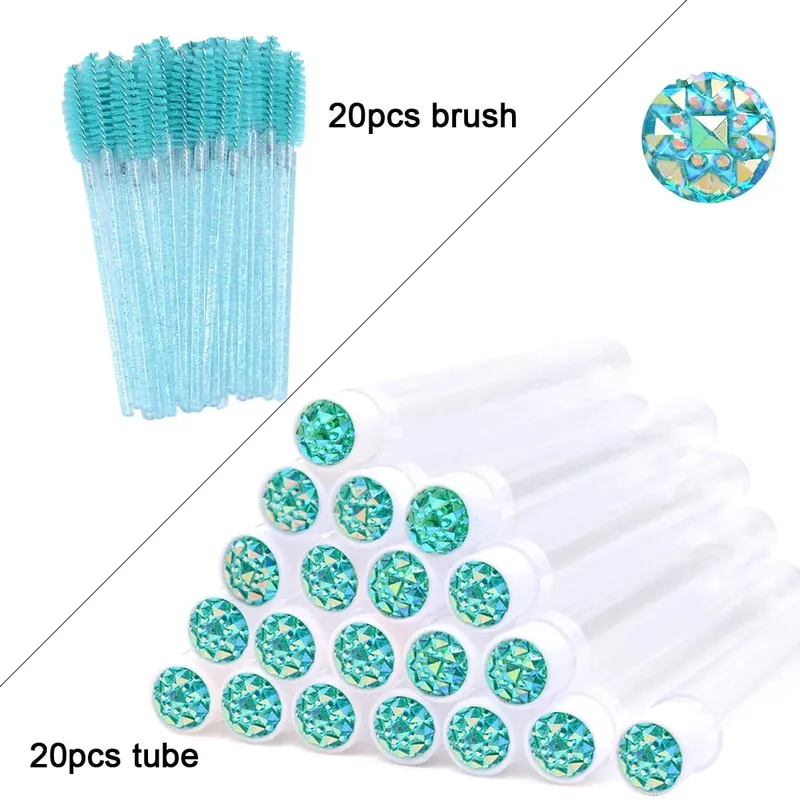 Tubes de brosse à cils avec baguettes de Mascara en cristal, peigne à sourcils, bobines, conteneur, applicateurs de brosse à cils, outils de maquillage, 20 pièces — image 13