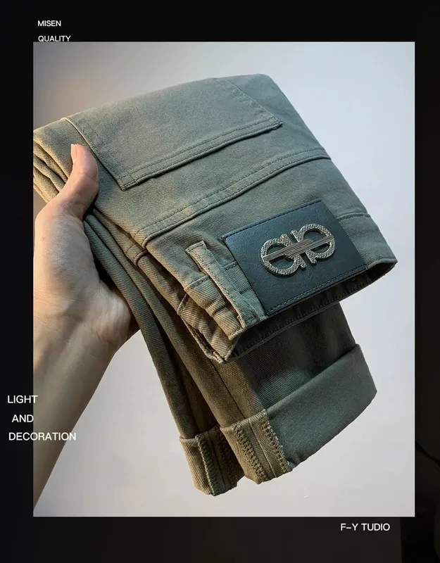 Lette luksus herrejeans 2025 sommer tynd stretch tilspidsede små lige ben afslappet alsidige denim ensfarvede bukser — image 7