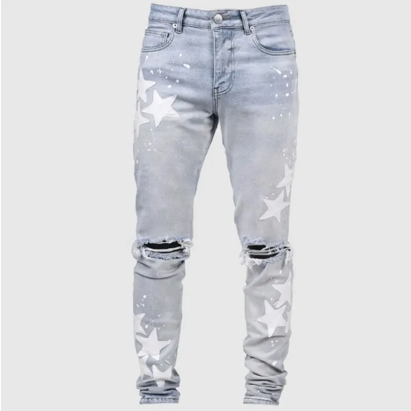 Kakan - New Men's Blue Slim Fit Patch Jeans Y2k Printed Design Long Jeans Jeans Man Brand — image 13