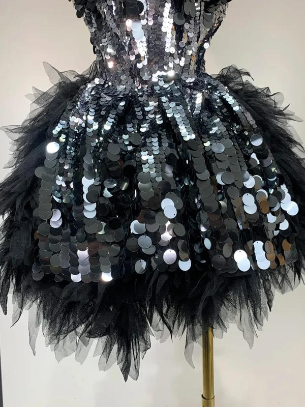 Sparkly Black Sequins Two Pieces Set for Women Party Evening Prom Celebrate Birthday Photo Shoot Dress Nightclub Dance Costume — image 6