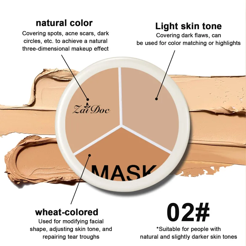 ZaiDoc 3 สีคอนซีลเลอร์ Palette Full Coverage Long Lasting Cream Corrector สำหรับสิว Dark Circles Eye กระเป๋าธรรมชาติแต่งหน้า 15g แต่ละ — image 4