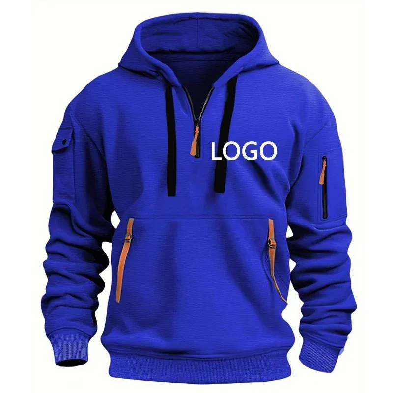 Nuevas sudaderas con capucha personalizadas con hombros descubiertos para hombre, deporte de ocio, sudaderas holgadas con bolsillo en el brazo y cremallera múltiple, chaqueta con capucha a la moda, Jersey — image 4