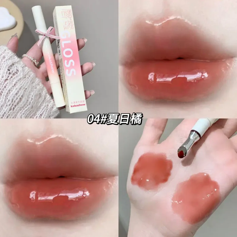 Kakashow Rossetto idratante a specchio (punta di pennello in ferro) Lucidalabbra in gel Lucidalabbra idratante in 6 tonalità nude naturali Cosmetici — image 9