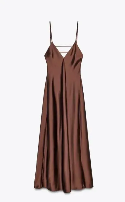 Abito lungo da donna in raso solido con fionda Abito lungo senza maniche con scollo a V senza schienale casual Abiti a pieghe 2026 Abiti da sera per le vacanze estive — image 7