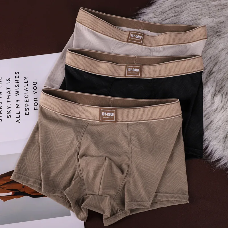1/3PCS Estate di Raffreddamento Traspirante Boxer Hombre Moda Solid Wave A Righe di Seta del Ghiaccio Mutandine da Uomo di Alta Elastico Biancheria per uomo