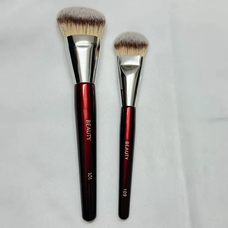 1 unidad 101 brochas de maquillaje para base contorneada, corrector y Base líquida en ángulo, brochas de maquillaje con mango de madera roja, herramientas cosméticas 506 — image 7