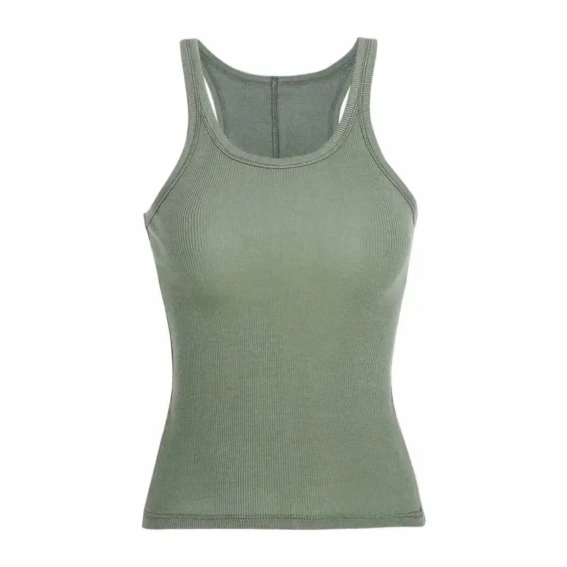 Dişli Örme Askılı Tank Top Slim Fit Dış Giyim İç Giyim U-şekilli Boyun Kadın Düz Renk Kadın Yaz Tank Top — image 9