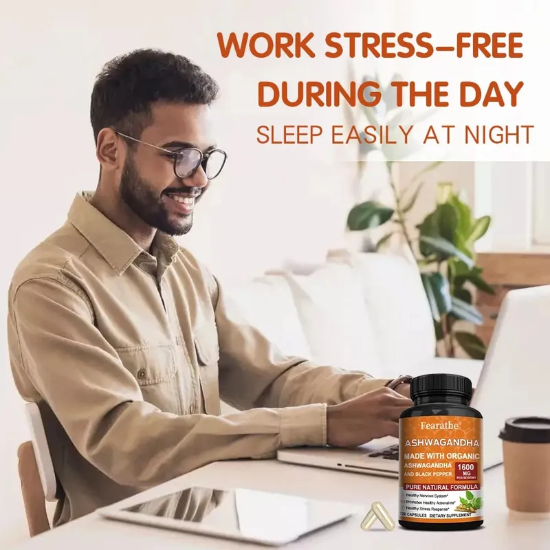 Capsule di estratto di Ashwagandha - Pepe nero Supporta sollievo dallo stress Umore Sonno Funzione cerebrale Recupero muscolare e salute immunitaria — image 6