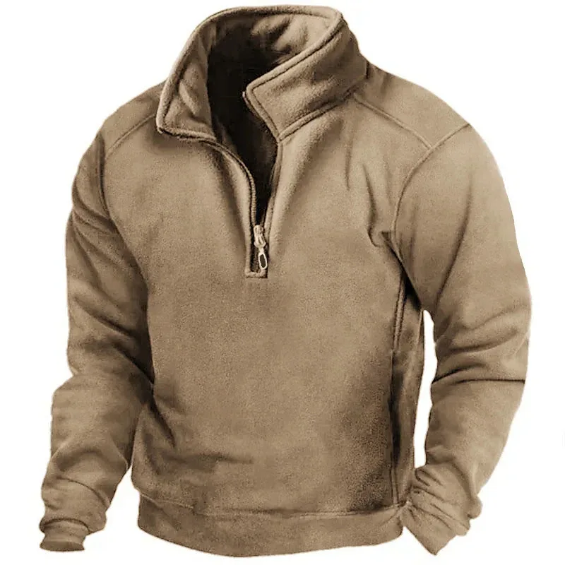 2026 Mens Half-Zip Sweatshirts Autumn Male Stand Collar Loose Solid Color Pullover New Man Trend Casual Army Green Hoodies — image 2