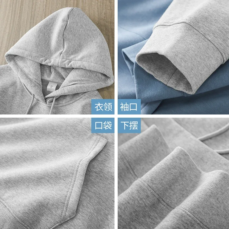 เสื้อลำลองสำหรับชายฤดูหนาว Ticken สีทึบหลวมพื้นฐานขนแกะ Hoodies เสื้อแขนยาวผู้ชายเสื้อผ้า — image 6