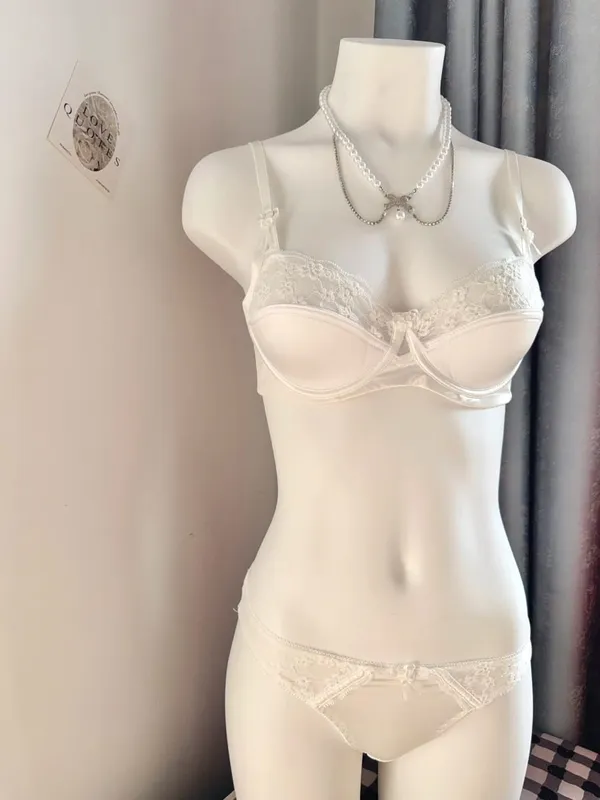 Set Bra Minimizer Renda Merah Populer Wanita Setengah Cangkir Ultra Tipis Payudara Besar Dukungan Lembut Pesta Pengantin Bulan Madu Malam Setelan 32-38 — image 9