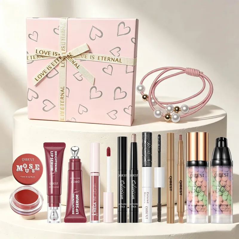 Set solek 7 keping lip gloss lip liner blush eyeshadow primer set solek maskara Hadiah Krismas — image 3