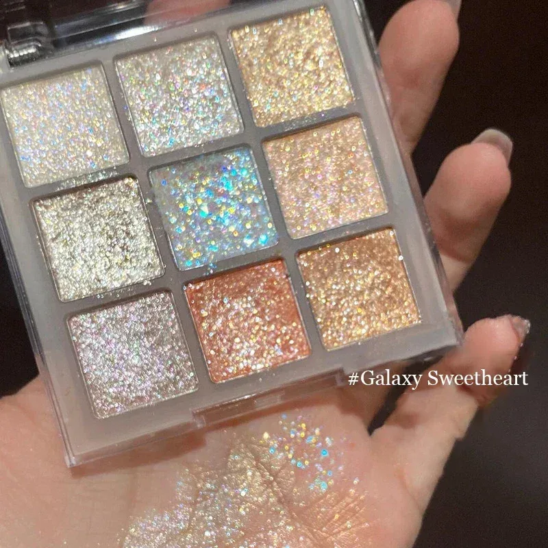 Palette di ombretti glitter 9 colori Palette di ombretti perlati color terra Ombretto luccicante Evidenzia paillettes scintillanti Trucco occhi argentati dorati — image 5