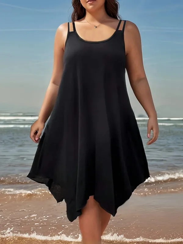 Large women's solid color asymmetrical hem camisole dress — image 2