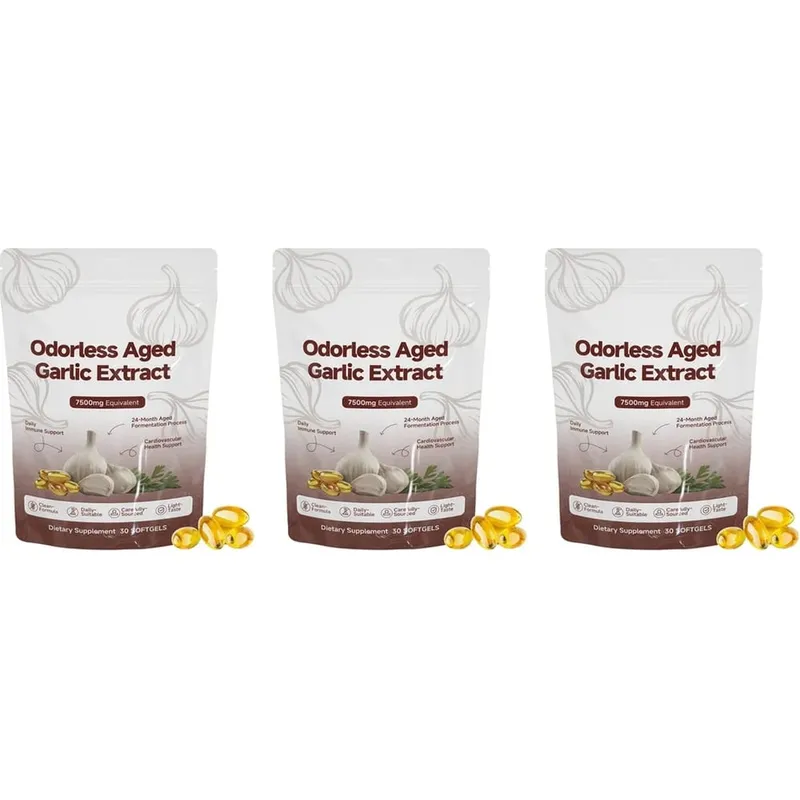 Odorless Aged Garlic Extract Softgels 7500mg 24-Month Fermented herbal Botanical Formula Cardiovascular Immune Support 30 Count