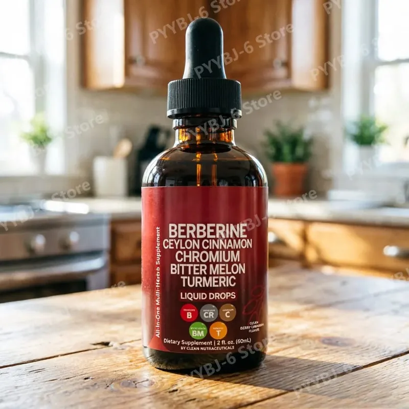 Berberina Cromo Curcuma Ginseng Gocce liquide 60ml Integratore a base di erbe biologico Supporto quotidiano per l'equilibrio del benessere per adulti — image 1