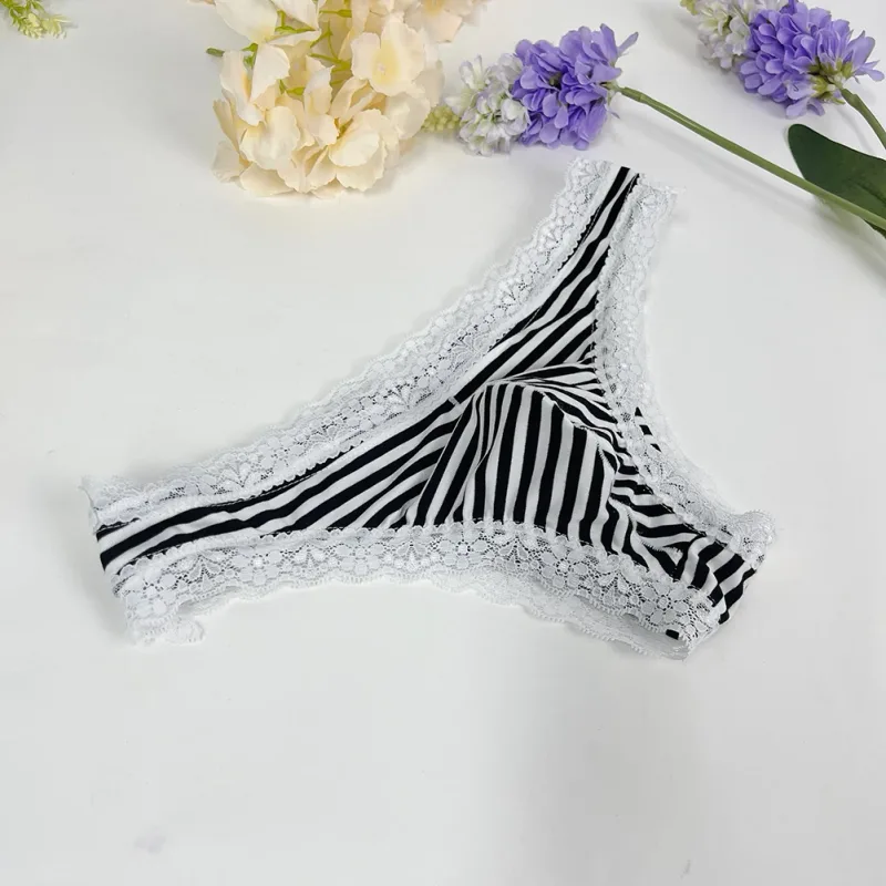 ผู้ชายลูกไม้ Trim ลาย G-String ชุดชั้นในครึ่งปกคลุมก้น Low-RISE Pantie Breathable เซ็กซี่ U Bulge POUCH สบาย Tong