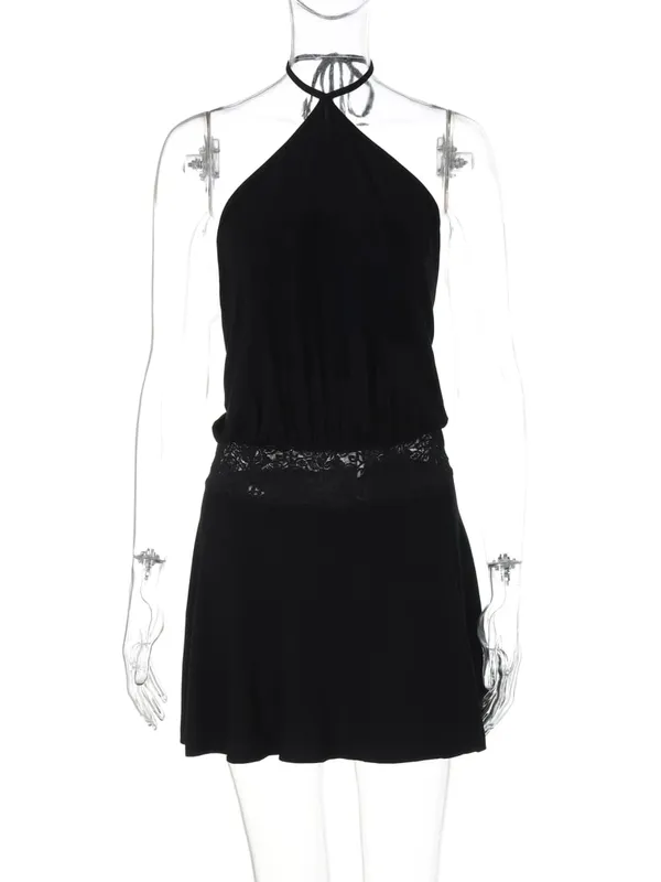Hugcitar Damenmode Halter Solide Rückenfrei Patchwork Spitze Bandage Sexy Minikleid 2025 Sommerkleidung Urlaub Party Club — image 6