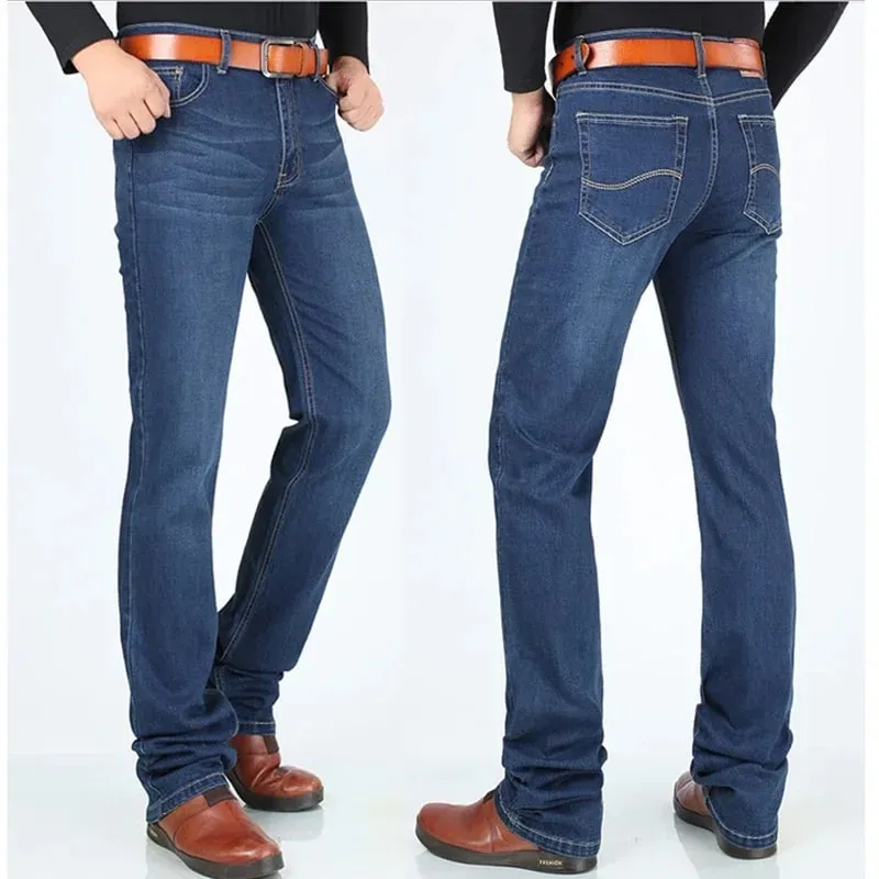 Extra Long Pants 117CM Tall Men 195CM Plus Size 42 44 46 Classic Blue Stretched High Waisted Elastic Trousers Denim Slim Jeans — image 1