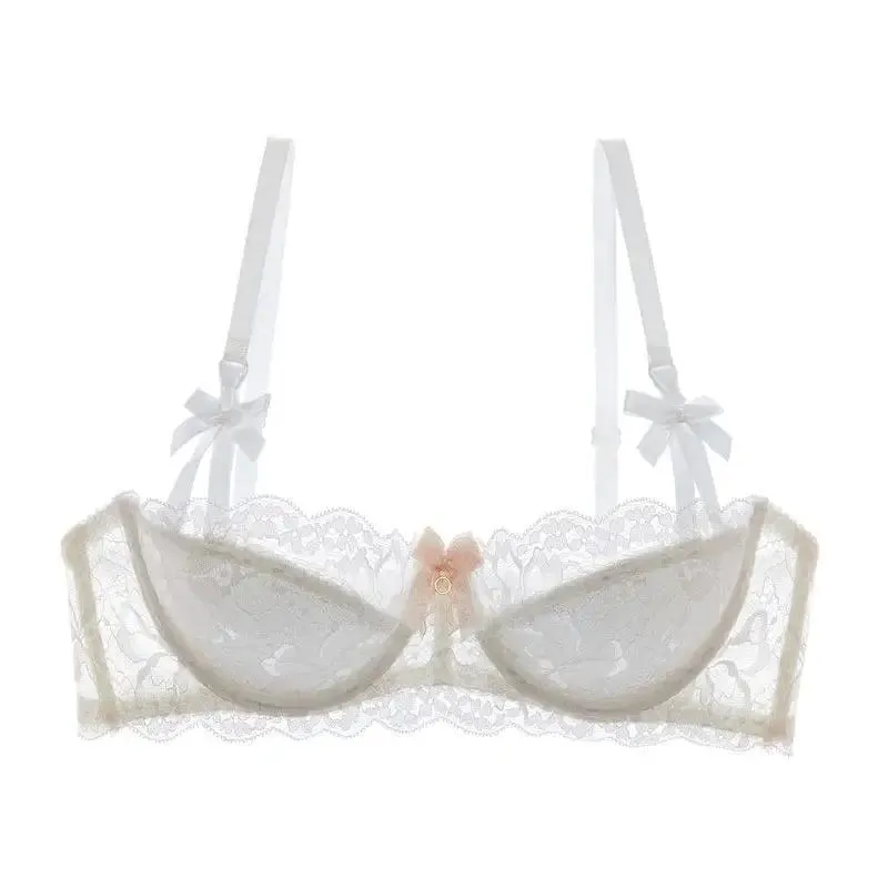 French Pure Passion Bow Shaped Shoulder Strap Lace Sexy Half Cup Push Up Bra Set Women's Thin Lingerie Big Breast Small Cup S-XL — image 8