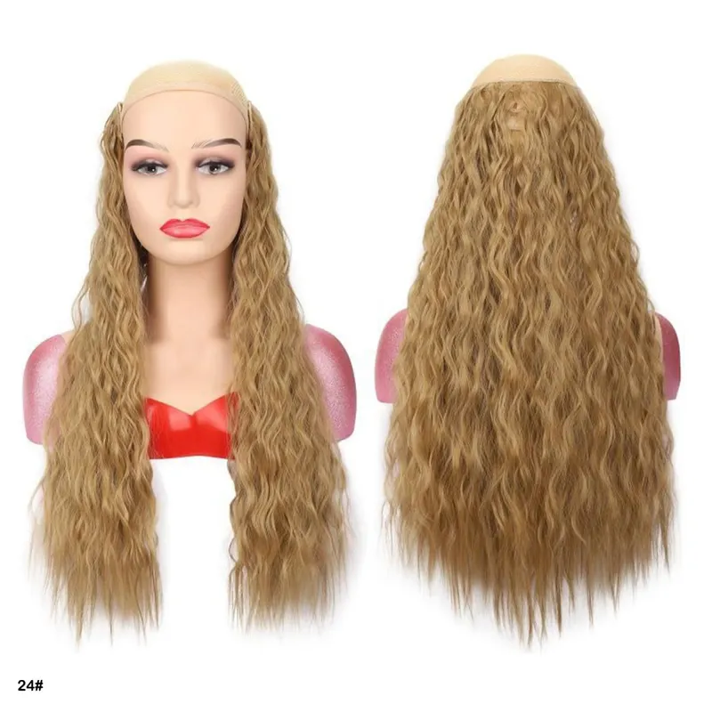 Extensions de cheveux synthétiques bouclés pince en une seule pièce 4Clips postiches longues vague profonde pour les femmes usage quotidien accessoire de cheveux de fête — image 23